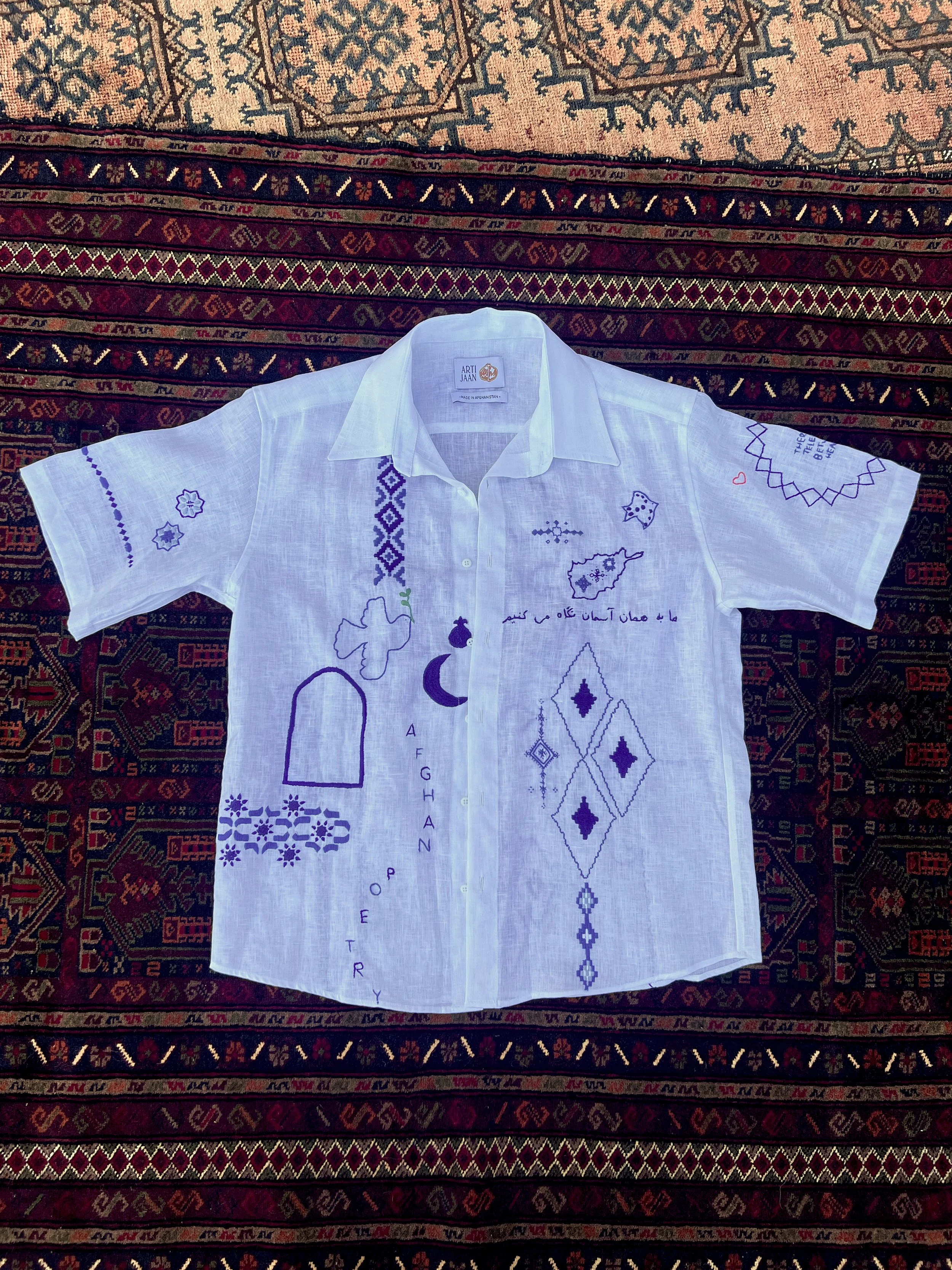 HOPEFUL - Hand-Embroidered Linen Shirt - Short Sleeves — Artijaan